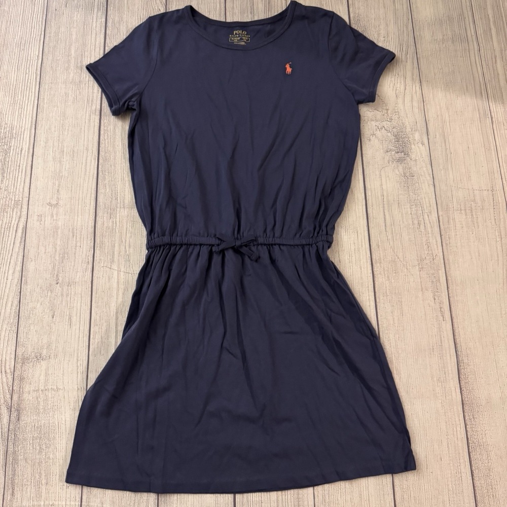 Polo Ralph Lauren Girls Blue Jersey Drawstring T-Shirt Dress XL 16 NWT Pony Logo